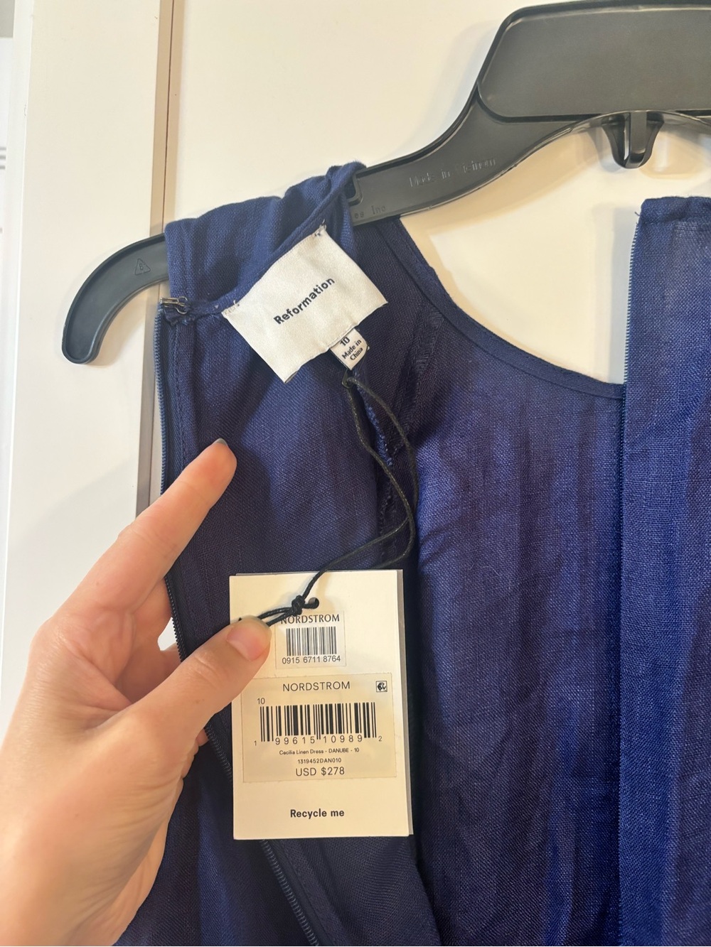 new Reformation Cecilia paneled linen maxi dress in cloud blue navy - Picture 5 of 5